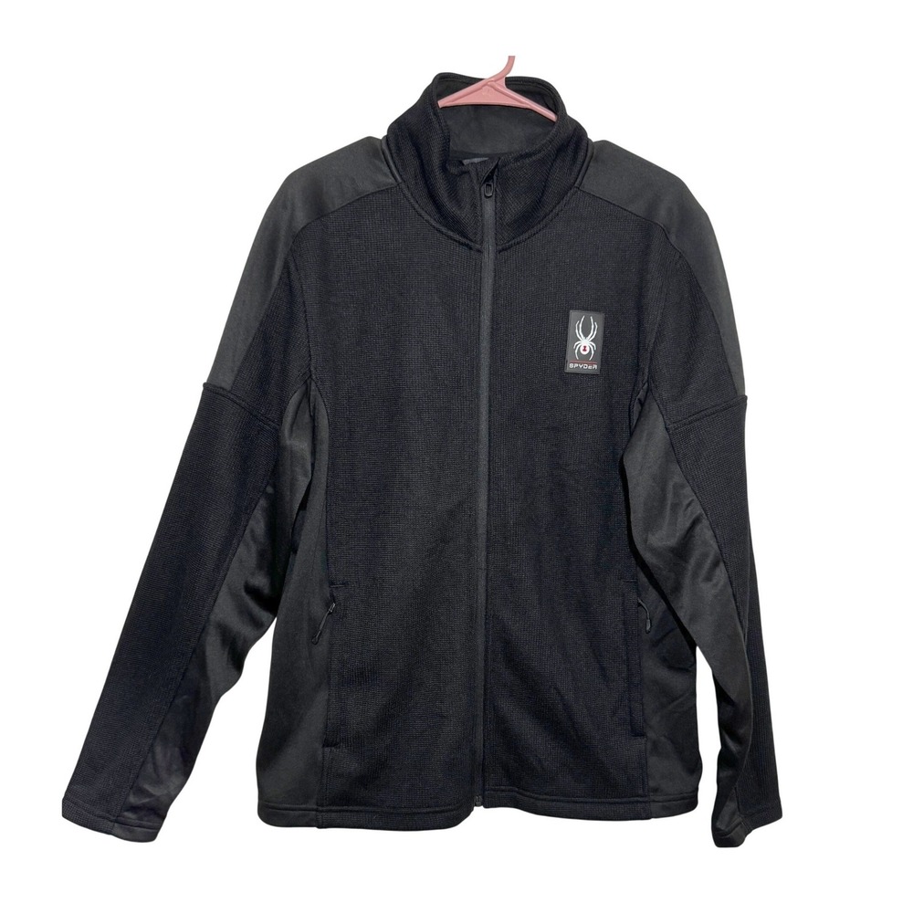 Spyder Mens Full Zip Sweater Knit Jacket Black Fleece Lined Activewear Size M